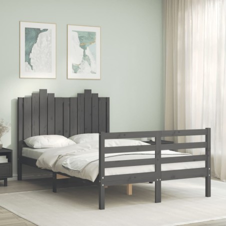 vidaXL Massivholzbett mit Kopfteil Grau 120x200 cm