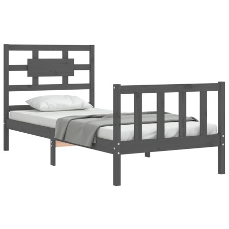 vidaXL Massivholzbett mit Kopfteil Grau 90x200 cm