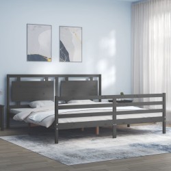 vidaXL Massivholzbett mit Kopfteil Grau 200x200 cm