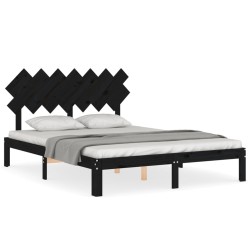 vidaXL Massivholzbett mit Kopfteil Schwarz