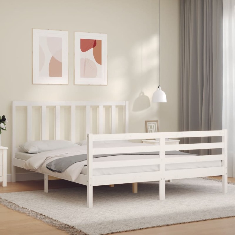 vidaXL Massivholzbett mit Kopfteil Weiß vidaXL Massivholzbett mit Kopfteil Weiß