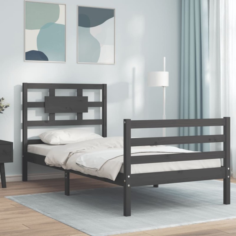 vidaXL Massivholzbett mit Kopfteil Grau 100x200 cm vidaXL Massivholzbett mit Kopfteil Grau 100x200 cm