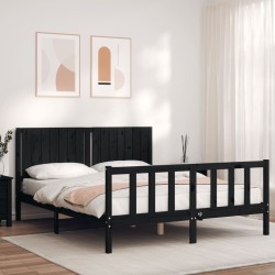 vidaXL Massivholzbett mit Kopfteil Schwarz