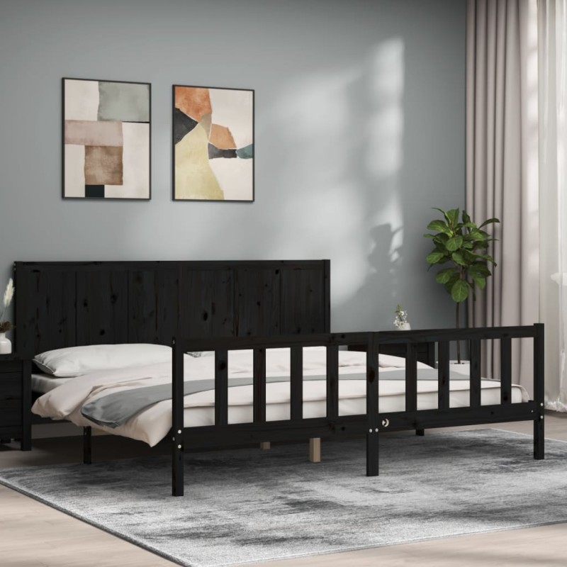 vidaXL Massivholzbett mit Kopfteil Schwarz vidaXL Massivholzbett mit Kopfteil Schwarz