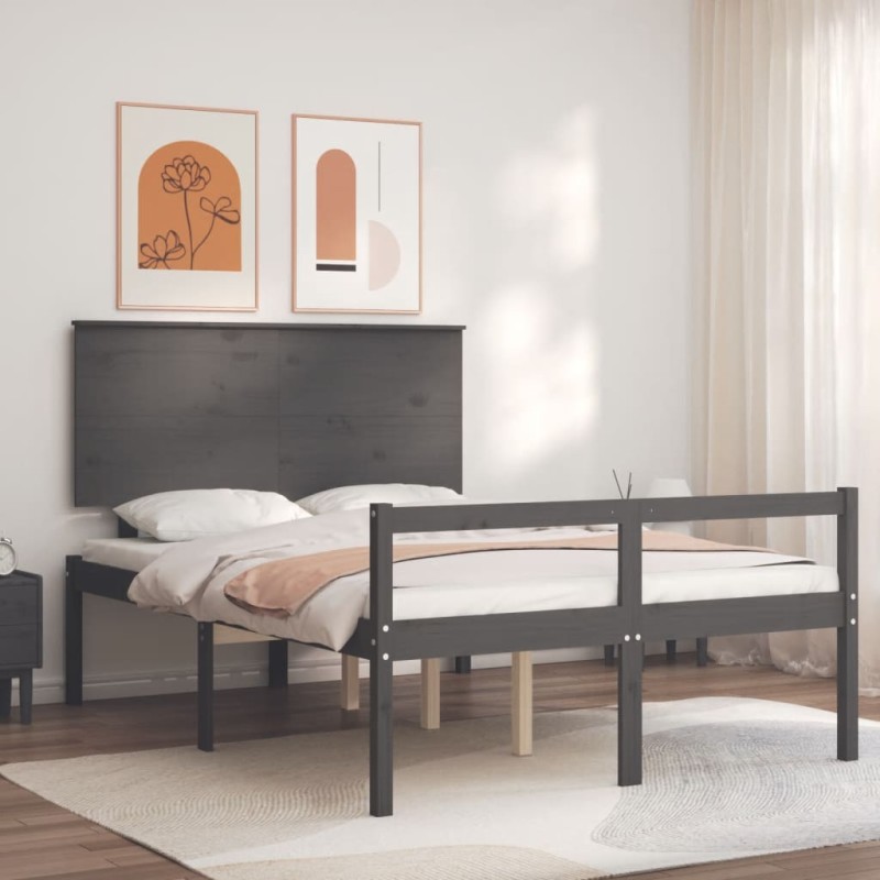 vidaXL Massivholzbett mit Kopfteil Grau 120x200 cm vidaXL Massivholzbett mit Kopfteil Grau 120x200 cm