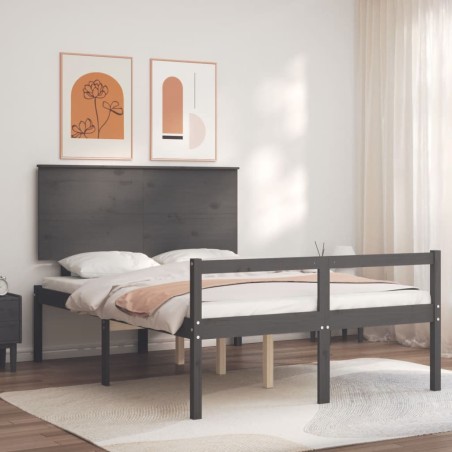 vidaXL Massivholzbett mit Kopfteil Grau 120x200 cm