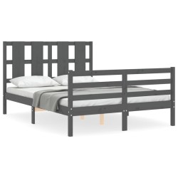 vidaXL Massivholzbett mit Kopfteil Grau 140x200 cm