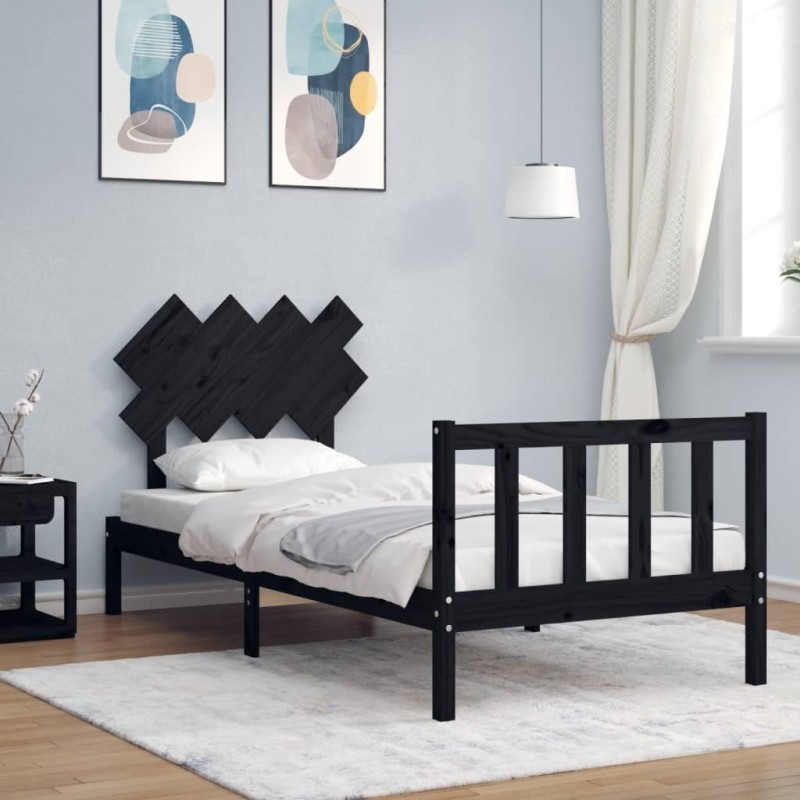 vidaXL Massivholzbett mit Kopfteil Schwarz 90x200 cm vidaXL Massivholzbett mit Kopfteil Schwarz 90x200 cm