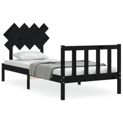 vidaXL Massivholzbett mit Kopfteil Schwarz 90x200 cm