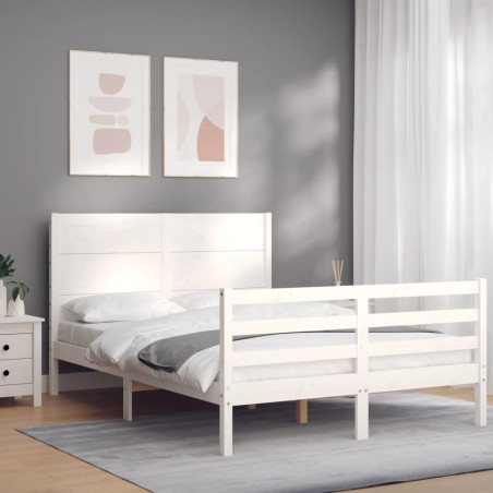 vidaXL Massivholzbett mit Kopfteil Weiß 140x190 cm