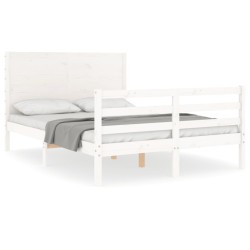 vidaXL Massivholzbett mit Kopfteil Weiß 140x190 cm