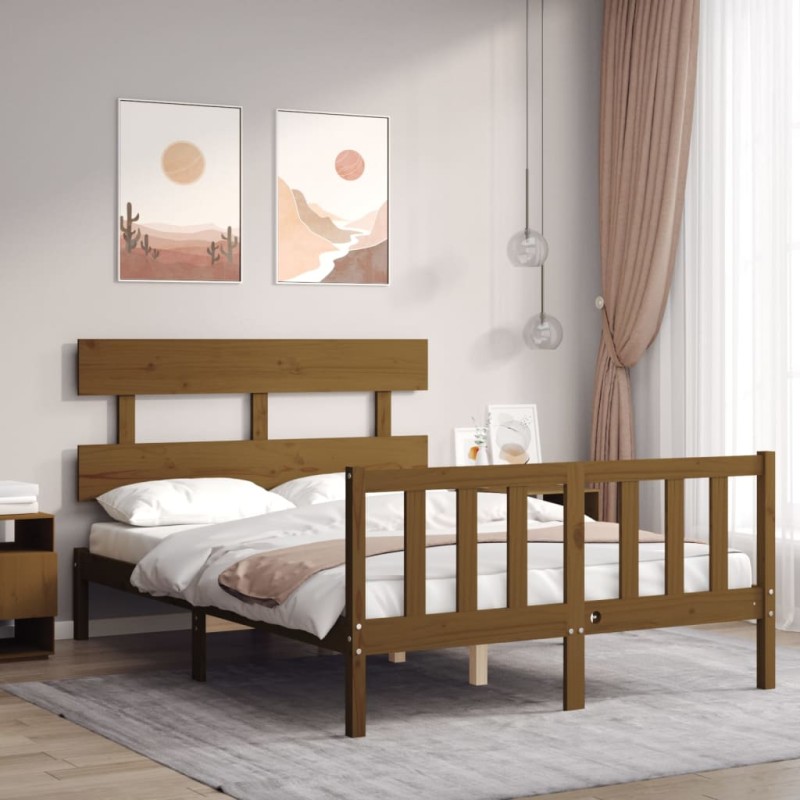 vidaXL Massivholzbett mit Kopfteil Honigbraun vidaXL Massivholzbett mit Kopfteil Honigbraun