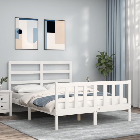 vidaXL Massivholzbett mit Kopfteil Weiß 140x190 cm