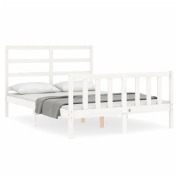 vidaXL Massivholzbett mit Kopfteil Weiß 140x190 cm