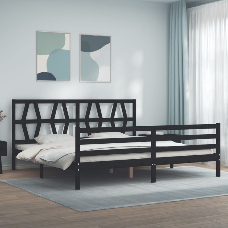 vidaXL Massivholzbett mit Kopfteil Schwarz 200x200 cm vidaXL Massivholzbett mit Kopfteil Schwarz 200x200 cm