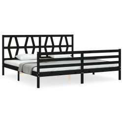vidaXL Massivholzbett mit Kopfteil Schwarz 200x200 cm