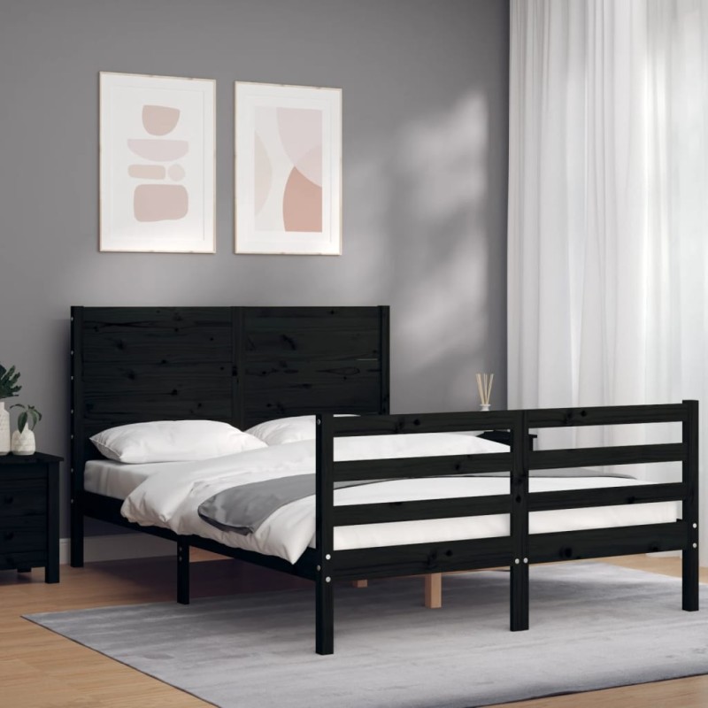 vidaXL Massivholzbett mit Kopfteil Schwarz 120x200 cm vidaXL Massivholzbett mit Kopfteil Schwarz 120x200 cm