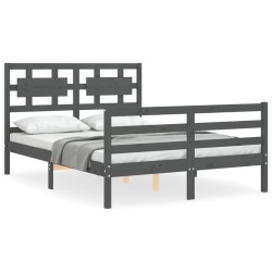 vidaXL Massivholzbett mit Kopfteil Grau 140x200 cm