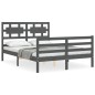 vidaXL Massivholzbett mit Kopfteil Grau 140x200 cm vidaXL Massivholzbett mit Kopfteil Grau 140x200 cm