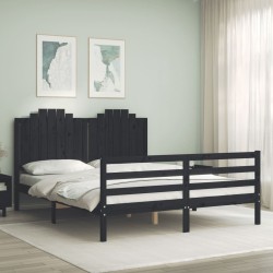 vidaXL Massivholzbett mit Kopfteil Schwarz