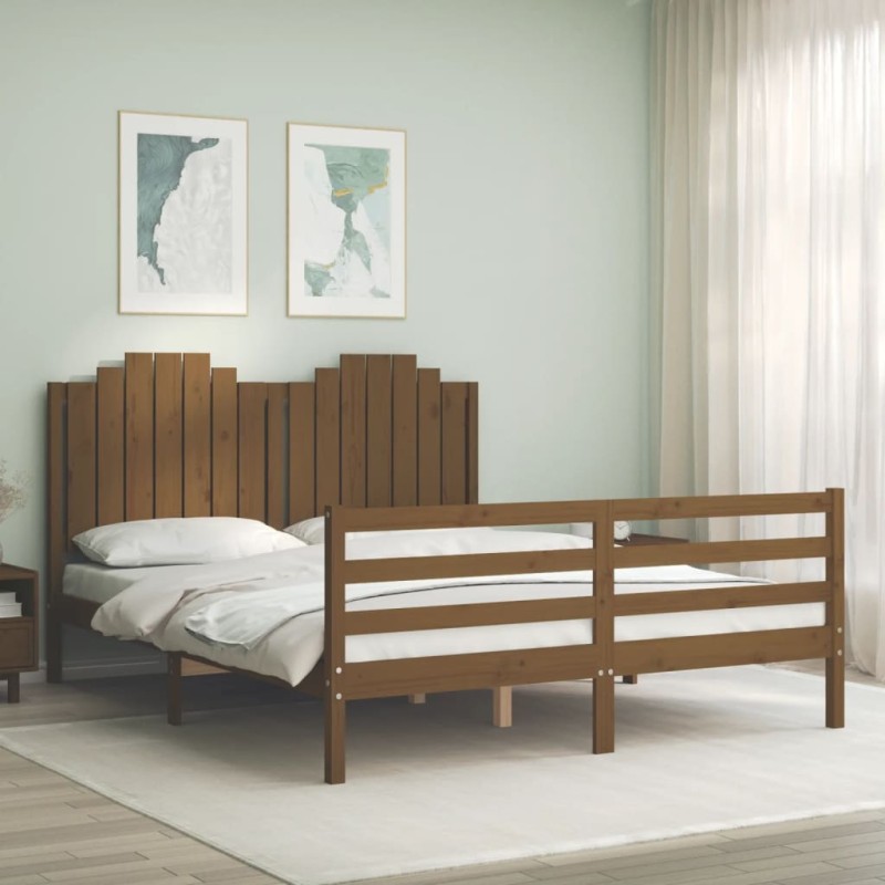 vidaXL Massivholzbett mit Kopfteil Honigbraun vidaXL Massivholzbett mit Kopfteil Honigbraun