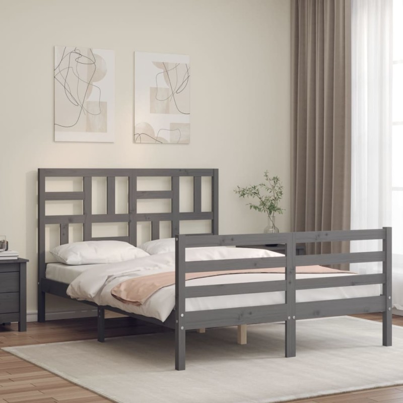 vidaXL Massivholzbett mit Kopfteil Grau 120x200 cm vidaXL Massivholzbett mit Kopfteil Grau 120x200 cm