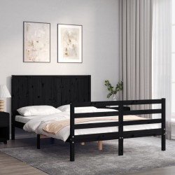 vidaXL Massivholzbett mit Kopfteil Schwarz 120x200 cm