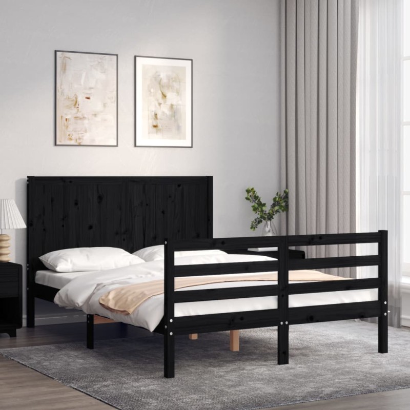 vidaXL Massivholzbett mit Kopfteil Schwarz 120x200 cm vidaXL Massivholzbett mit Kopfteil Schwarz 120x200 cm