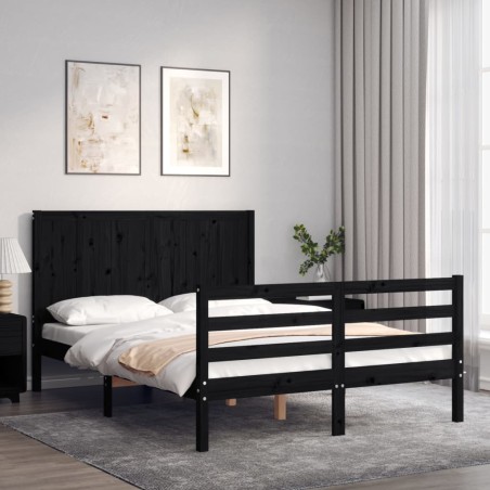 vidaXL Massivholzbett mit Kopfteil Schwarz 120x200 cm