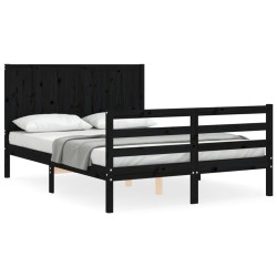 vidaXL Massivholzbett mit Kopfteil Schwarz 120x200 cm