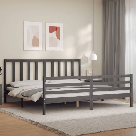 vidaXL Massivholzbett mit Kopfteil Grau
