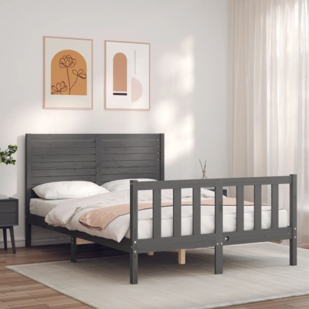 vidaXL Massivholzbett mit Kopfteil Grau 140x190 cm