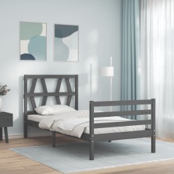 vidaXL Massivholzbett mit Kopfteil Grau 90x200 cm