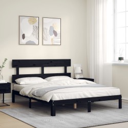 vidaXL Massivholzbett mit Kopfteil Schwarz 160x200 cm