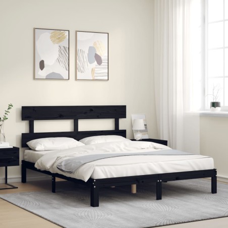 vidaXL Massivholzbett mit Kopfteil Schwarz 160x200 cm