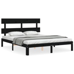 vidaXL Massivholzbett mit Kopfteil Schwarz 160x200 cm