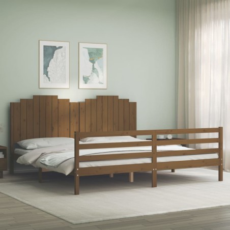 vidaXL Massivholzbett mit Kopfteil Honigbraun 200x200 cm