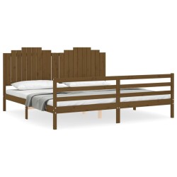 vidaXL Massivholzbett mit Kopfteil Honigbraun 200x200 cm
