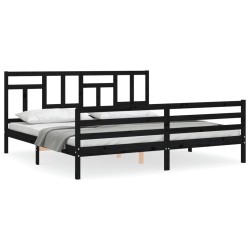 vidaXL Massivholzbett mit Kopfteil Schwarz 200x200 cm