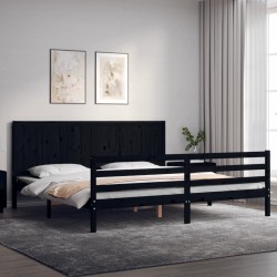 vidaXL Massivholzbett mit Kopfteil Schwarz 200x200 cm