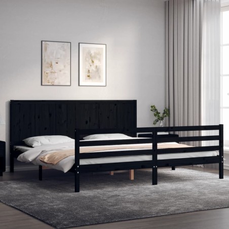 vidaXL Massivholzbett mit Kopfteil Schwarz 200x200 cm