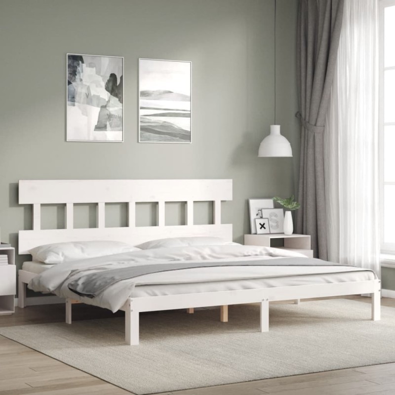 vidaXL Massivholzbett mit Kopfteil Weiß 200x200 cm vidaXL Massivholzbett mit Kopfteil Weiß 200x200 cm