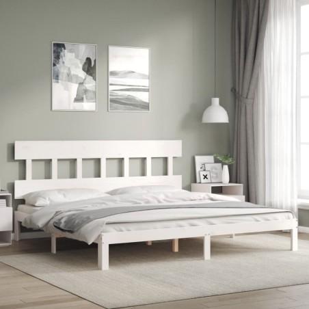 vidaXL Massivholzbett mit Kopfteil Weiß 200x200 cm