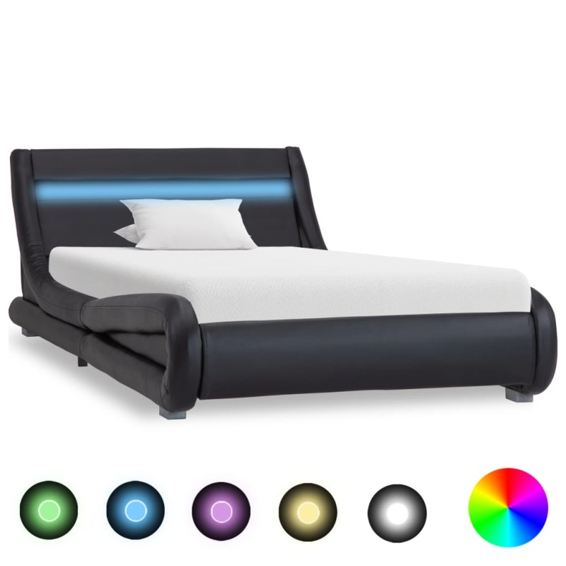 Bettgestell mit LED Schwarz Kunstleder 90x200 cm Bettgestell mit LED Schwarz Kunstleder 90x200 cm