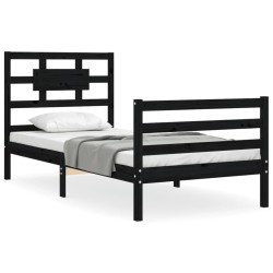 vidaXL Massivholzbett mit Kopfteil Schwarz 100x200 cm