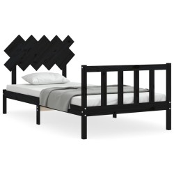 vidaXL Massivholzbett mit Kopfteil Schwarz 100x200 cm
