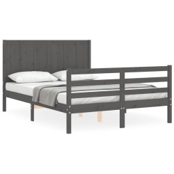 vidaXL Massivholzbett mit Kopfteil Grau 120x200 cm
