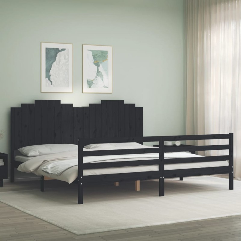 vidaXL Massivholzbett mit Kopfteil Schwarz 200x200 cm vidaXL Massivholzbett mit Kopfteil Schwarz 200x200 cm