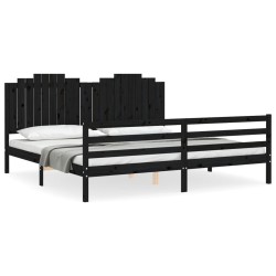 vidaXL Massivholzbett mit Kopfteil Schwarz 200x200 cm