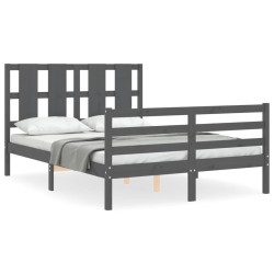 vidaXL Massivholzbett mit Kopfteil Grau 140x190 cm